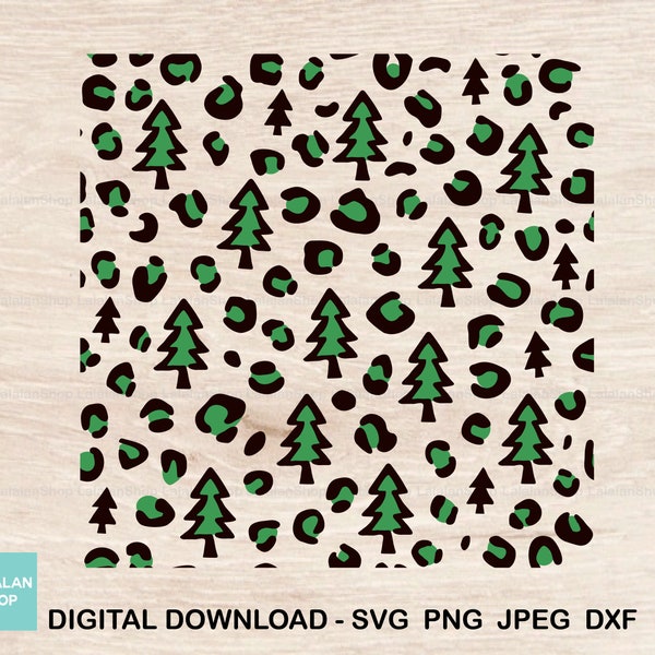 Christmas Leopard Print svg, Seamless Christmas Green Tree Leopard Pattern svg, Christmas tree Cheetah pattern svg