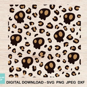 Leopard Skull Seamless Pattern, Skull Png, Animal Print, Halloween Digital Paper, Leopard Skull Fabric Printing png, Digital File