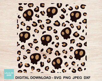 Leopard Skull Seamless Pattern, Skull Png, Animal Print, Halloween Digital Paper, Leopard Skull Fabric Printing png, Digital File