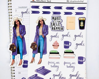 Black girl planner stickers, stickers for black women planners, African American planner sticker, black planner chic, melanin stickers