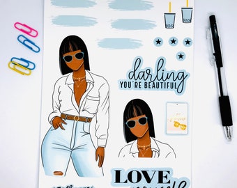 Black girl planner stickers, stickers for black women planners, African American planner sticker, black planner chic, melanin stickers