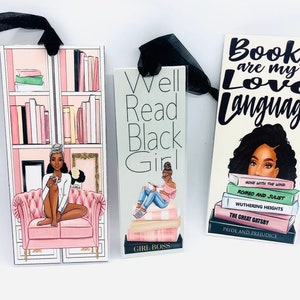 3 bundle African American Bookmark, Black Girl Bookmarks,Black Girl Magic Bookmark, Bookworm bookmark, book lovers bookmark, bookmarker, image 3