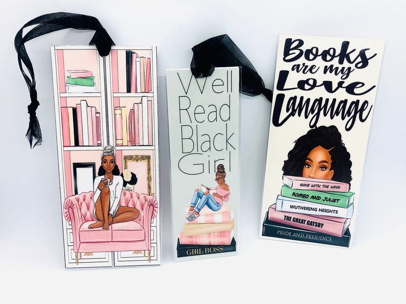 3 bundle African American Bookmark, Black Girl Bookmarks,Black Girl Magic Bookmark, Bookworm bookmark, book lovers bookmark, bookmarker, image 3