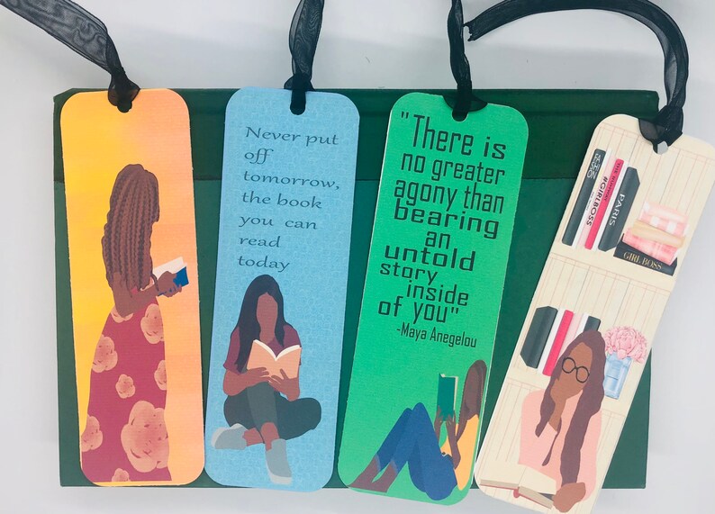 4 bundle African American Bookmark, Black Girl Bookmarks,Black Girl Magic Bookmark, Bookworm bookmark, book lovers bookmark, bookmarker, image 2