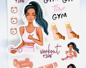 Black girl fitness stickers, stickers for black women planners, African American fitness sticker, black fitness chic, melanin stickers,