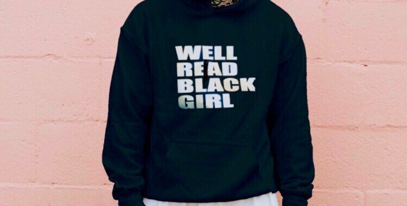 Book lover hooded sweatshirt for black women, gift for readers, womens black pullover, gifts for her, birthday gift ideas, book hoodie image 4