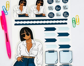 Black girl planner stickers, stickers for black women planners, African American planner sticker, black planner chic, melanin stickers