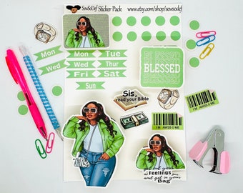 Black girl planner stickers, stickers for black women planners, African American planner sticker, black planner chic, melanin stickers