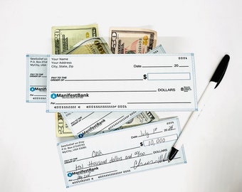 Personlized blank checks for manifestation, vision board checks, law of attraction, manifestation cheques, fake pretend checks