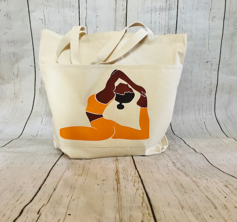 Yoga canvas tote bag for black women, tote bag for African American Women, Melanin inspired canvas bag, Canvas yoga tote for black girls, image 9