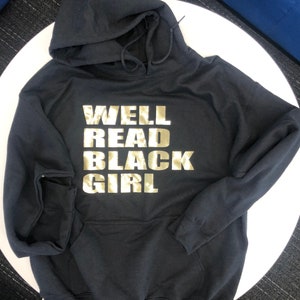 Book lover hooded sweatshirt for black women, gift for readers, womens black pullover, gifts for her, birthday gift ideas, book hoodie image 6