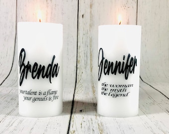 Personalized Pillar Candle, Name candle, custom pillar candle, gift candle set, gift for black women, Keepsake candle, Christmas gift Ideas