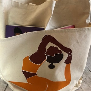 Yoga canvas tote bag for black women, tote bag for African American Women, Melanin inspired canvas bag, Canvas yoga tote for black girls, image 5