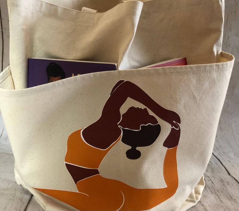 Yoga canvas tote bag for black women, tote bag for African American Women, Melanin inspired canvas bag, Canvas yoga tote for black girls, image 5