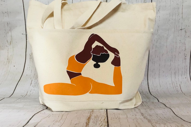 Yoga canvas tote bag for black women, tote bag for African American Women, Melanin inspired canvas bag, Canvas yoga tote for black girls, image 8