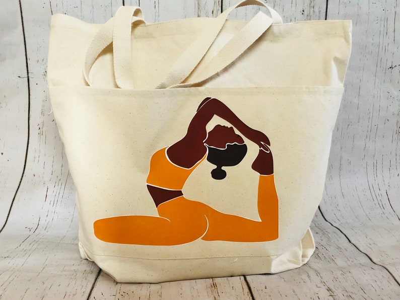 Yoga canvas tote bag for black women, tote bag for African American Women, Melanin inspired canvas bag, Canvas yoga tote for black girls, image 7