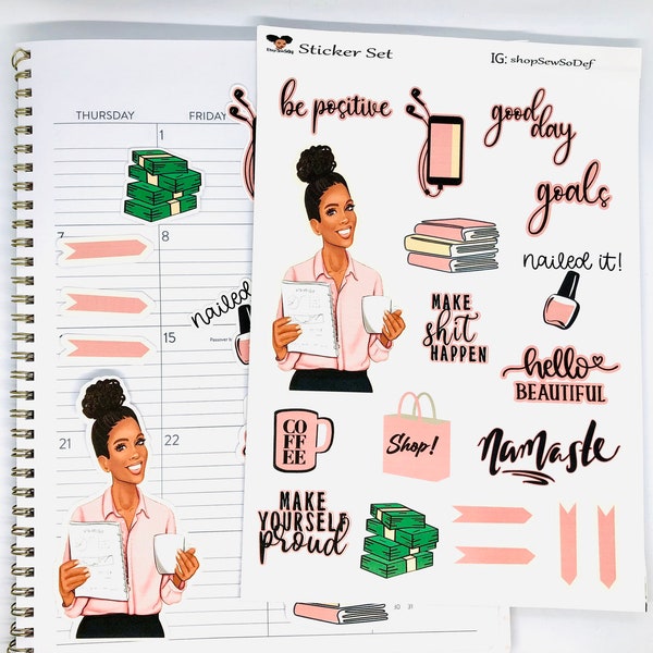 Black girl planner stickers, stickers for black women planners, African American planner sticker, black planner chic, melanin stickers