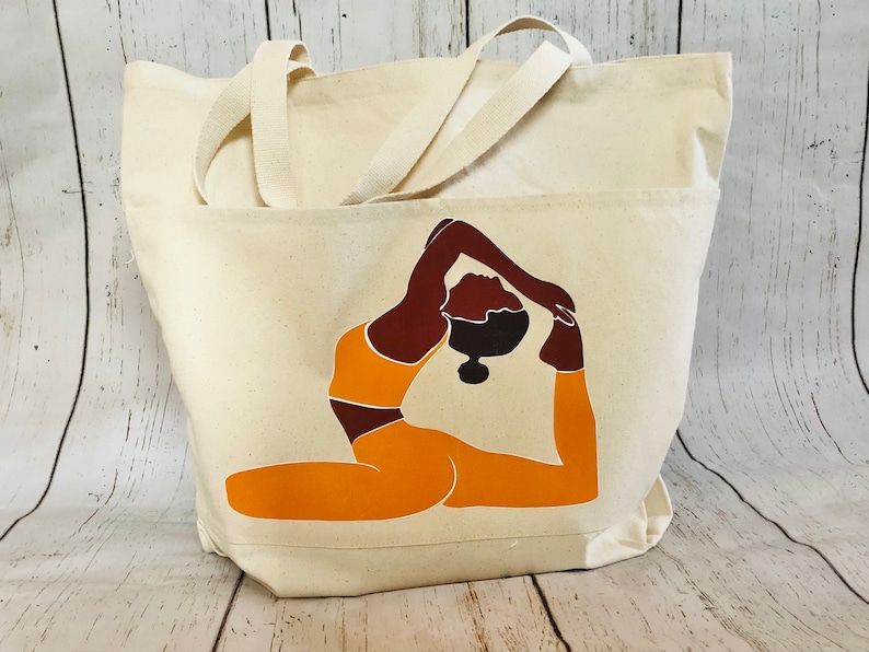 Yoga canvas tote bag for black women, tote bag for African American Women, Melanin inspired canvas bag, Canvas yoga tote for black girls, image 10