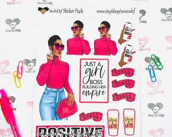 Black woman planner stickers, stickers for black women planners, African American Girl Planner sticker pack, black girl sticker sheet