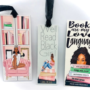 3 bundle African American Bookmark, Black Girl Bookmarks,Black Girl Magic Bookmark, Bookworm bookmark, book lovers bookmark, bookmarker, image 2