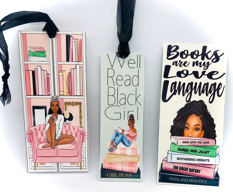 3 bundle African American Bookmark, Black Girl Bookmarks,Black Girl Magic Bookmark, Bookworm bookmark, book lovers bookmark, bookmarker, image 2