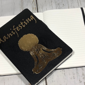 Hardcover Manifestation Journal for black Women , manifesting journal for black women, black girl journal, black vegan leather journal, image 1