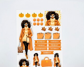 Fall planner stickers, stickers for black women planners, African American planner sticker, black planner chic, black girl stickers, sticker
