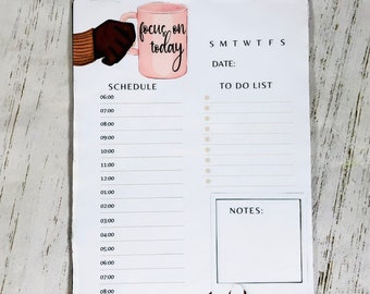 Daily Planner NotePad, Hourly Planner Notepad, To-Do list, Notepad for black women, African American stationery, Gifts for black girls