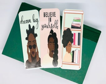 3 bundle African American Bookmark, Black Girl Bookmarks,Black Girl Magic Bookmark, Bookworm bookmark, book lovers bookmark, bookmarker,