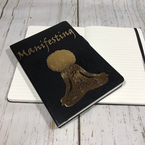 Hardcover Manifestation Journal for black Women , manifesting journal for black women, black girl journal, black vegan leather journal, image 2