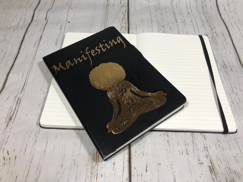 Hardcover Manifestation Journal for black Women , manifesting journal for black women, black girl journal, black vegan leather journal, image 2