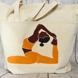 Yoga canvas tote bag for black women, tote bag for African American Women, Melanin inspired canvas bag, Canvas yoga tote for black girls, image 2