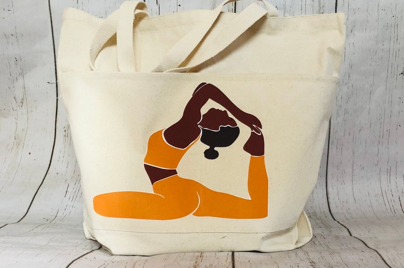 Yoga canvas tote bag for black women, tote bag for African American Women, Melanin inspired canvas bag, Canvas yoga tote for black girls, image 2