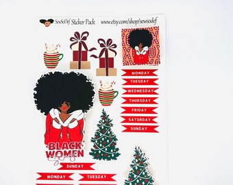 Black girl planner Christmas stickers, stickers for black women planners, African American planner sticker, holiday stickers, black planner