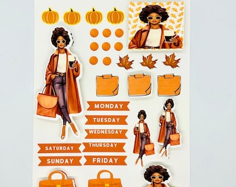 Fall planner stickers, stickers for black women planners, African American planner sticker, black planner chic, black girl stickers, sticker