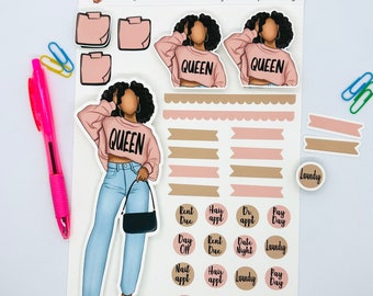 Black girl planner stickers, stickers for black women planners, African American planner sticker, black planner chic, melanin stickers