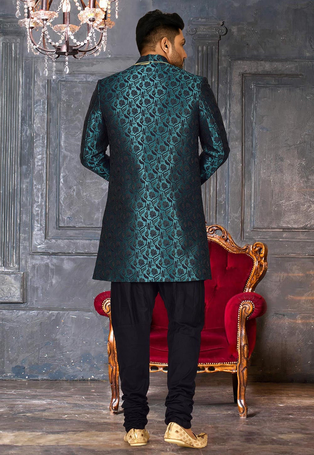 NawabSahabIndia Green Sherwani for Groom Indo Western Sherwani Men Prince Coat Wedding Sherwani Men Groom Sherwani Men Wedding Sherwani Mens Wedding Dress
