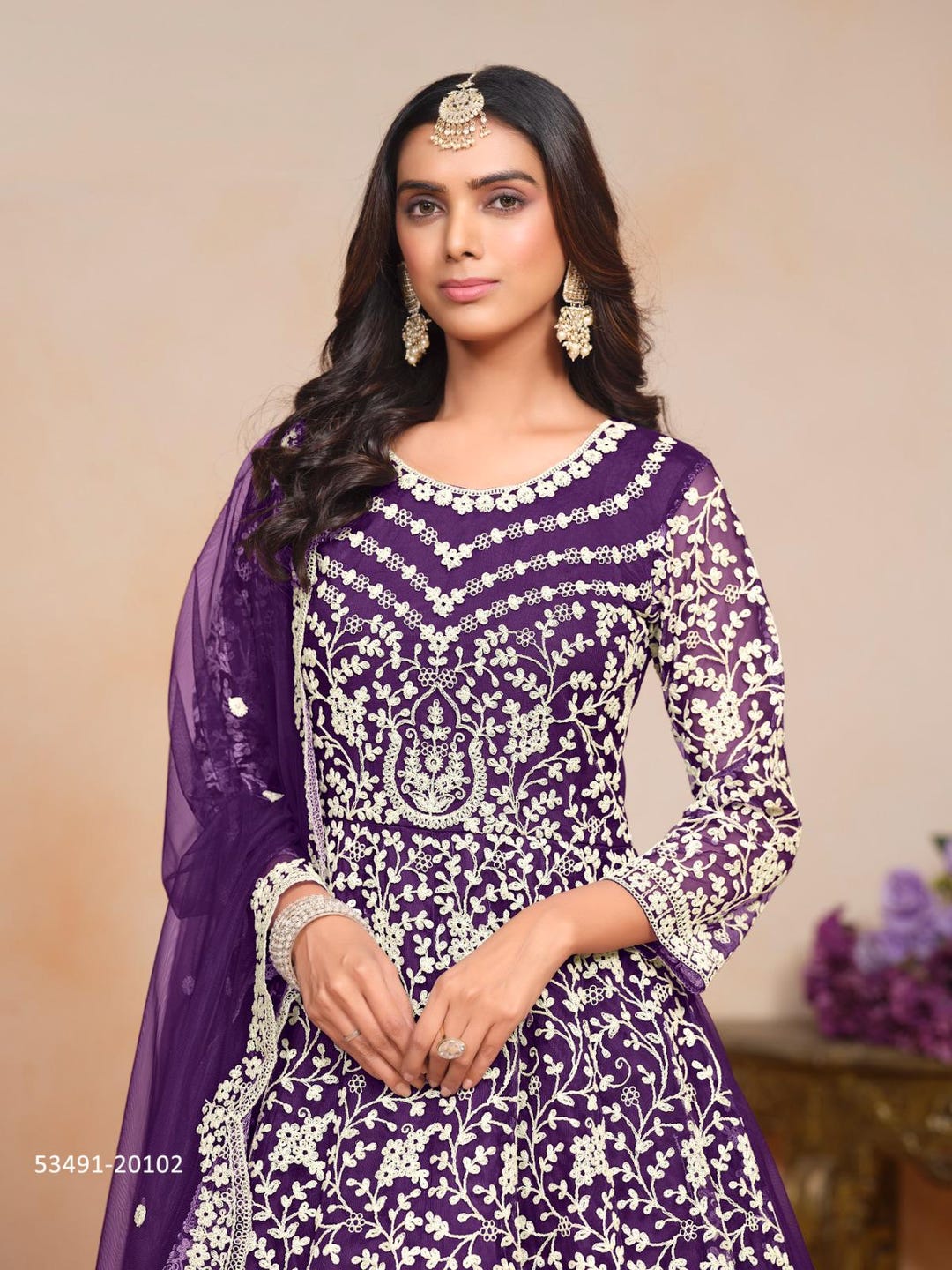 Premium Silk Plum Purple Embroidered Wedding Anarkali Suit