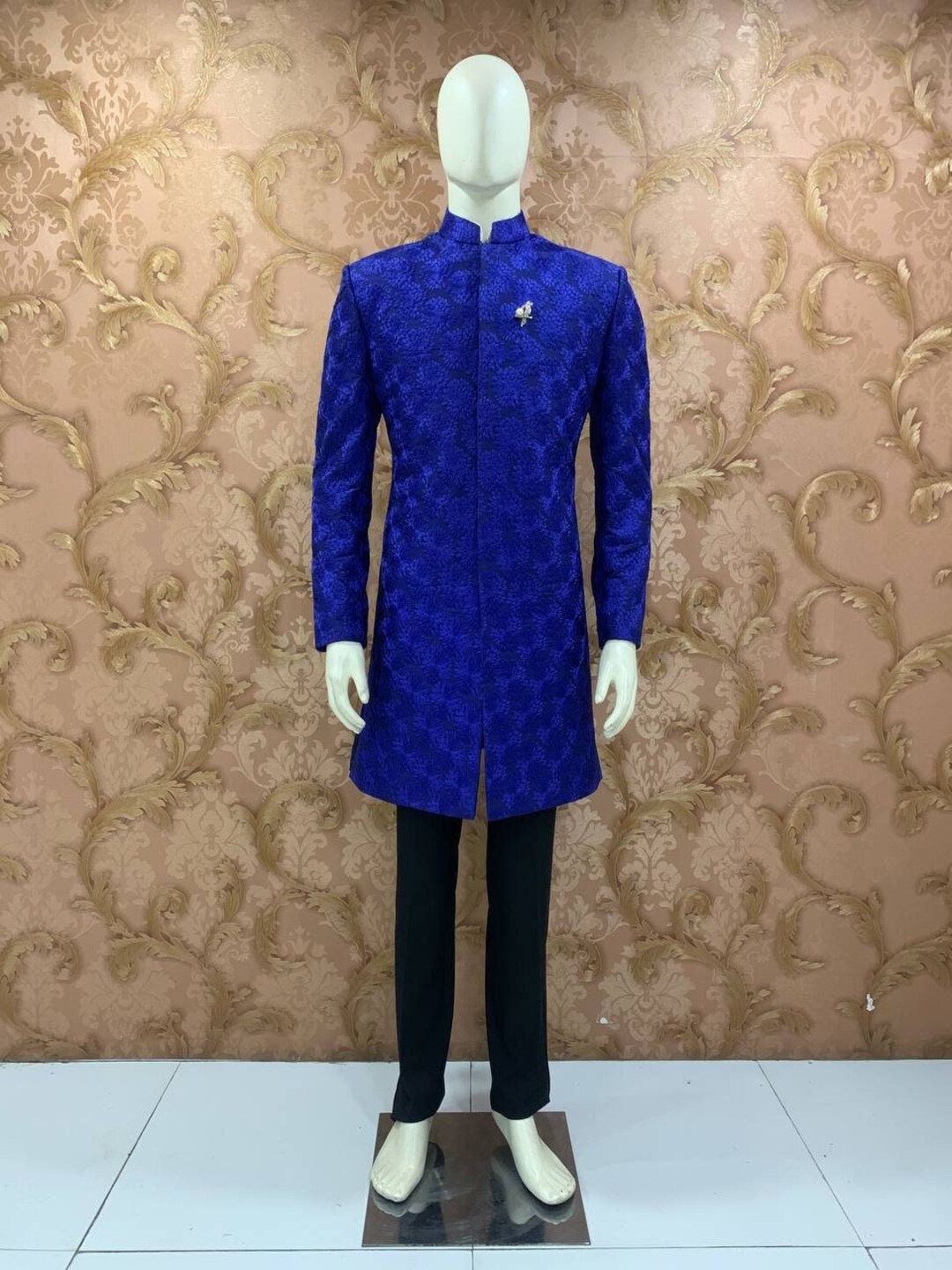 Indowestern Sherwani Blue Bandgala Wedding Suit Blue Sherwani Etsy