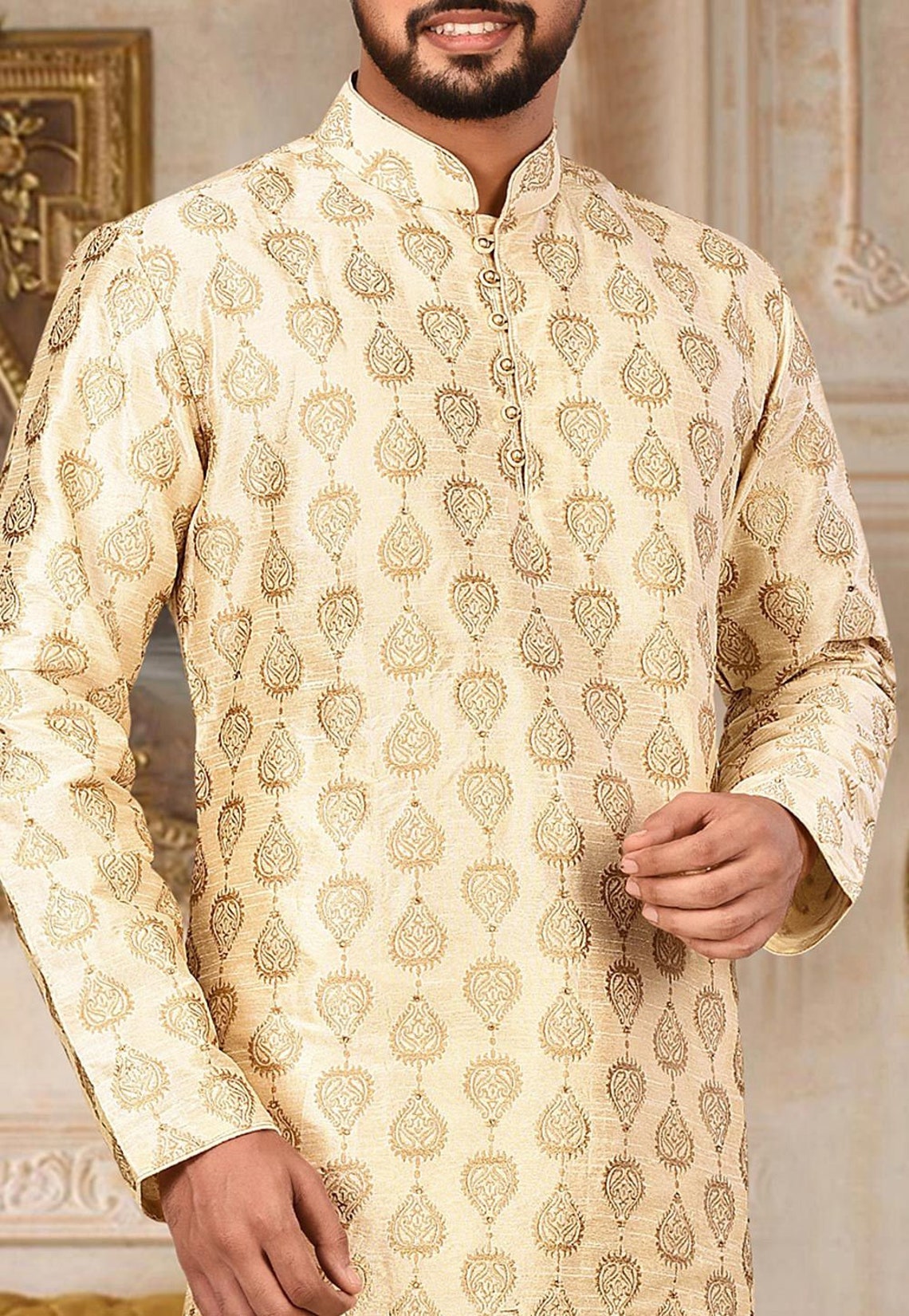 Embroidered Kurta Pajama For Men Silk Kurta Pajama Men Kurta Etsy
