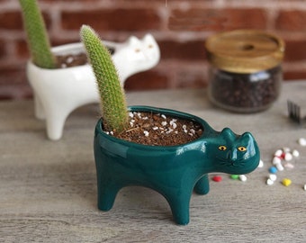 Ceramic Cute Cat Planter, Succulent Plant Pot, Animal Planter, Cute Planter, Indoor Succulent Planter