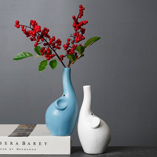 Vase de fleurs d’éléphant en poterie mate multicolore, pot de fleurs d’animal en céramique, vase à fleurs artificiel, décor scandinave, cadeau de dame végétale