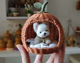 Rattan Miniature Doghouse for Dollhouse Decor, Miniature Pet House, Miniature Pet Hammock, Miniature Pet Furniture, Miniature Lover Gift
