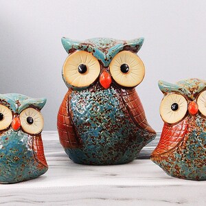 Set of 3 Vintage Owl Gift Figurines, Ceramic Owl Figurine, Owl Statue, Owl Ornament for Kid’s Room, Owl Decor, Owl Art, Owl Lover Gift