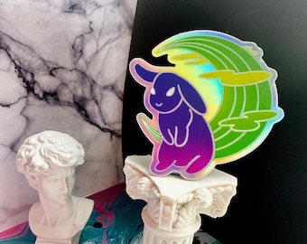 Adesivo olografico coniglio, "Dusk Usagi", adesivi Synthwave, adesivi Vaporwave, cancelleria Lofi, forniture per album estetici
