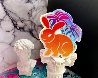 Kaninchen Holographischer Aufkleber, "Twilight Bun", Synthwave Aufkleber, Steamwave Aufkleber, Lofi Stationär, Ästhetisches Scrapbook Zubehör."