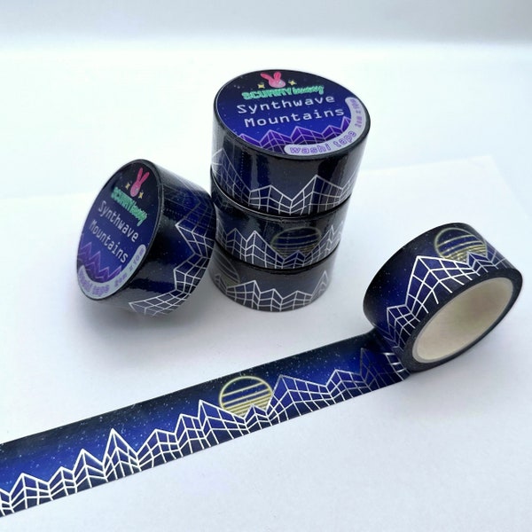 Synthwave Washi Tape, Retro Mountains, Retrowave, 1980's Pattern, Lofi Stationary, Aesthetic Scrapbook Supplies, City Pop Art