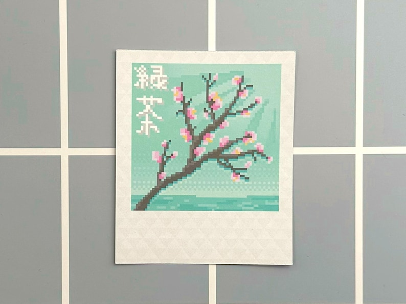 Green Tea Vinyl Sticker, Pixel Art, Vaporwave Sticker, Aesthetic Stickers, Webcore Stickers, Lofi Art, Arizona, Sakura Sticker Vinyl Vinyl