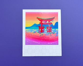 Torii Gate Vinyl Sticker, Pixel Art, Vaporwave Sticker, Aesthetic Stickers, Webcore Stickers, Lofi Art, Japanese Art, Japanese Stickers