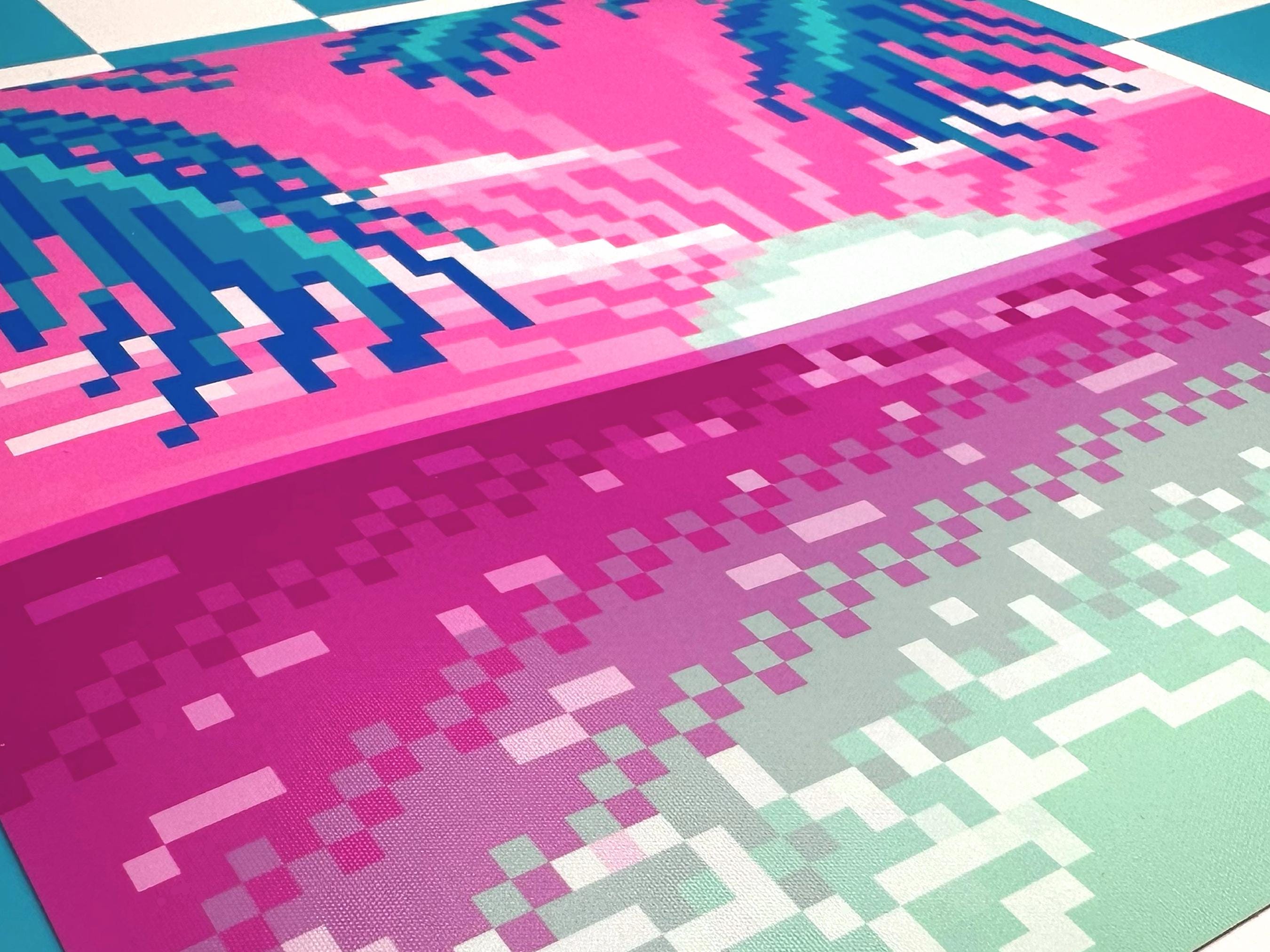 Pink Sunset Art Print, Pixel Art, Beach Print, Vaporwave Art, Aesthetic ...